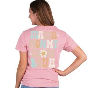 Simply Southern Pink Tee with Colorful Graphic Mom‎ Shirt Size Medium